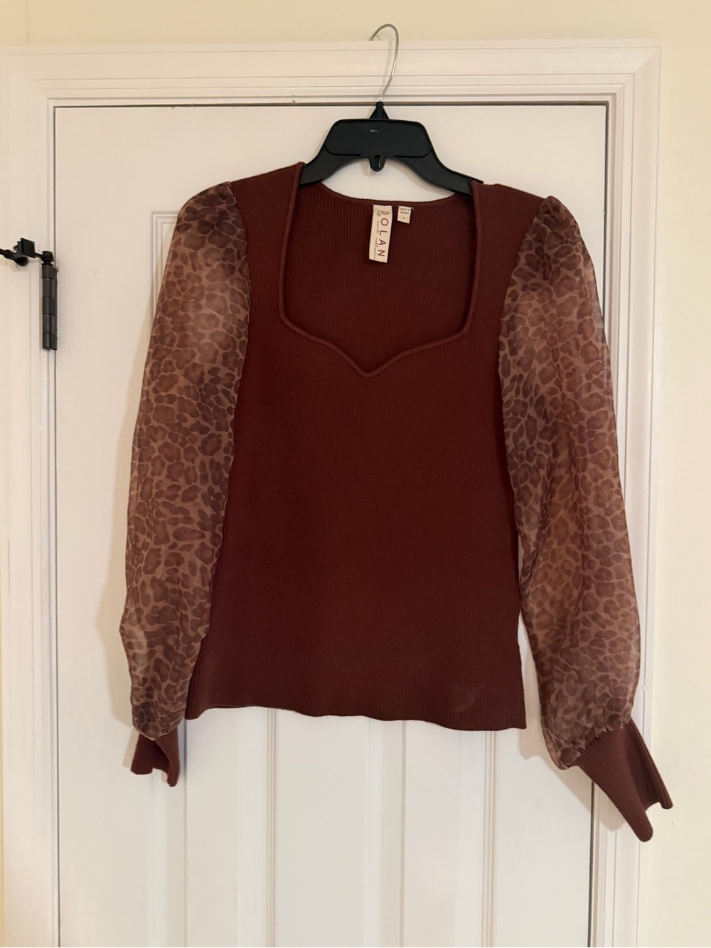 Dolan Brown Puff-Sleeve Knit Top